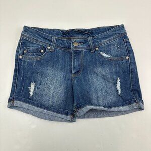 Highway Jeans Cuffed Distressed Women's size 7 Dark Wash Blue Denim jean Shorts